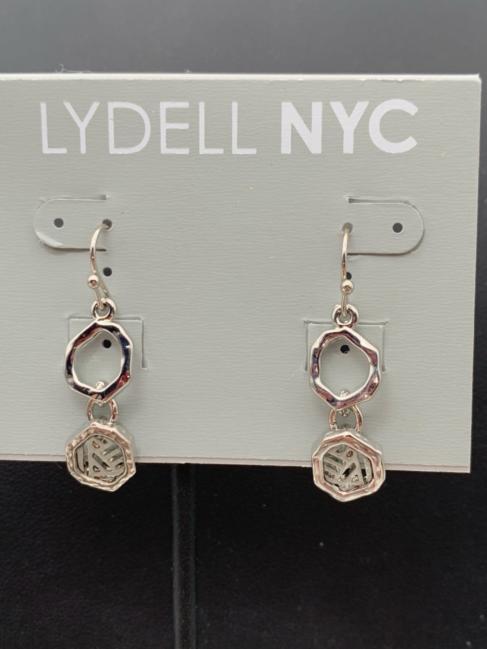 NWT hammered silver tone Double Drop Geometric boho Earrings